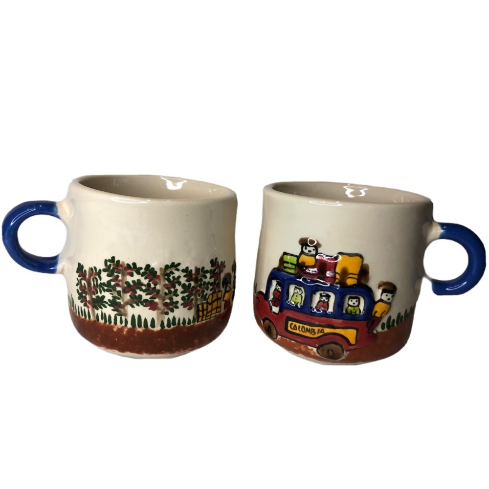 2 Hand Crafted Coffee Mugs Beautiful Columbia Bus